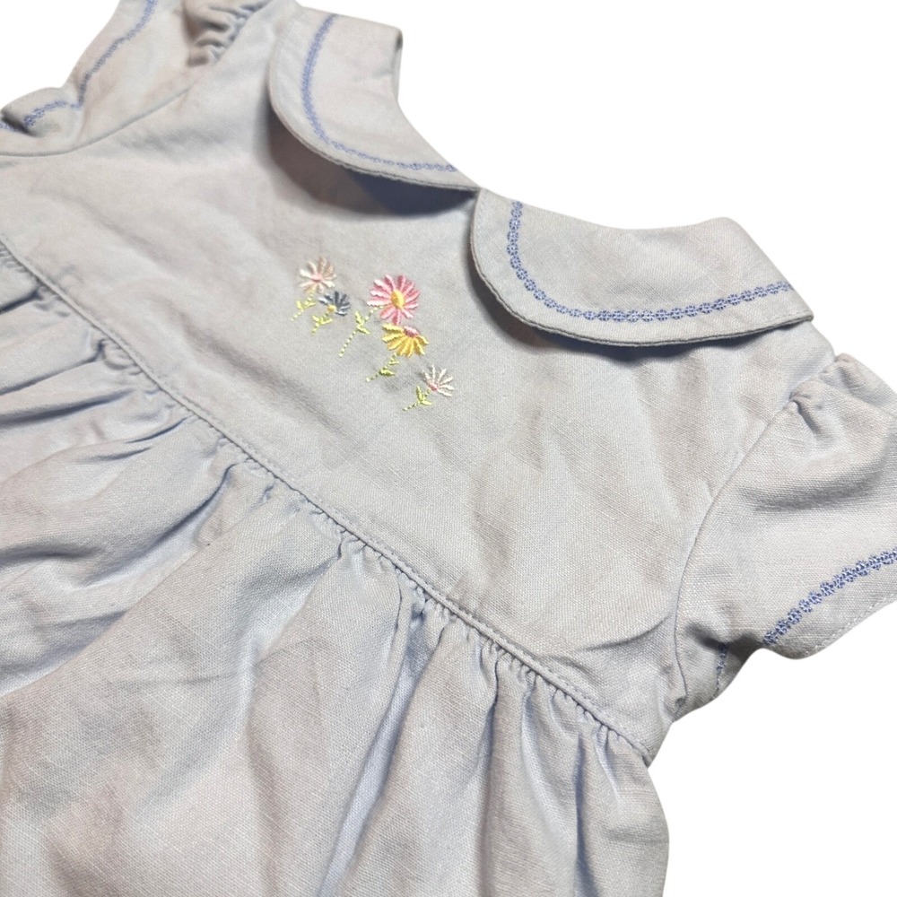 Carters Linen Cotton Blue Peter Pan Collar Floral Baby Girl 18 Months